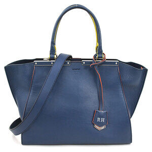 Fendi Trois Jours handbag shoulder bag Navy Blue silver leather